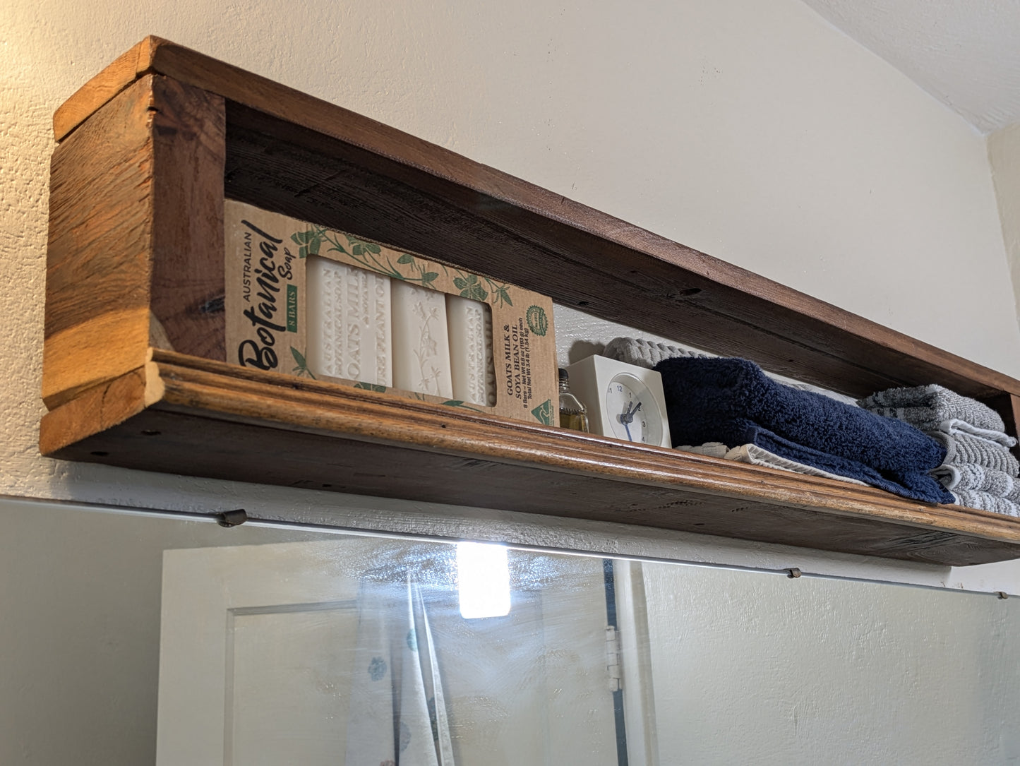 Rustic Recycled Reclaimed wood shelf bathroom storage USA