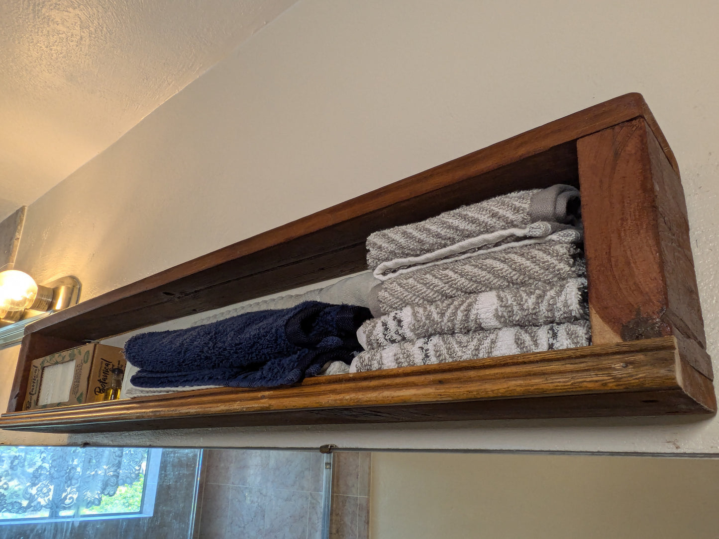 Rustic Recycled Reclaimed wood shelf bathroom storage USA