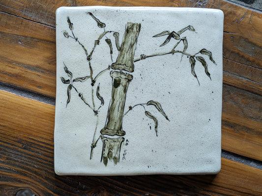 Painted Bamboo #2 Handcrafted Deco Tile