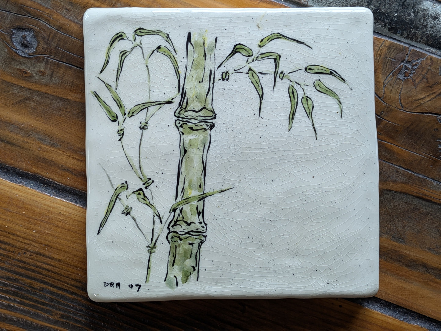 Painted Bamboo #3 Handcrafted Deco Tile