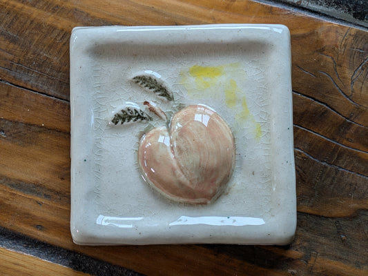 Peach square deco Handcrafted Tile