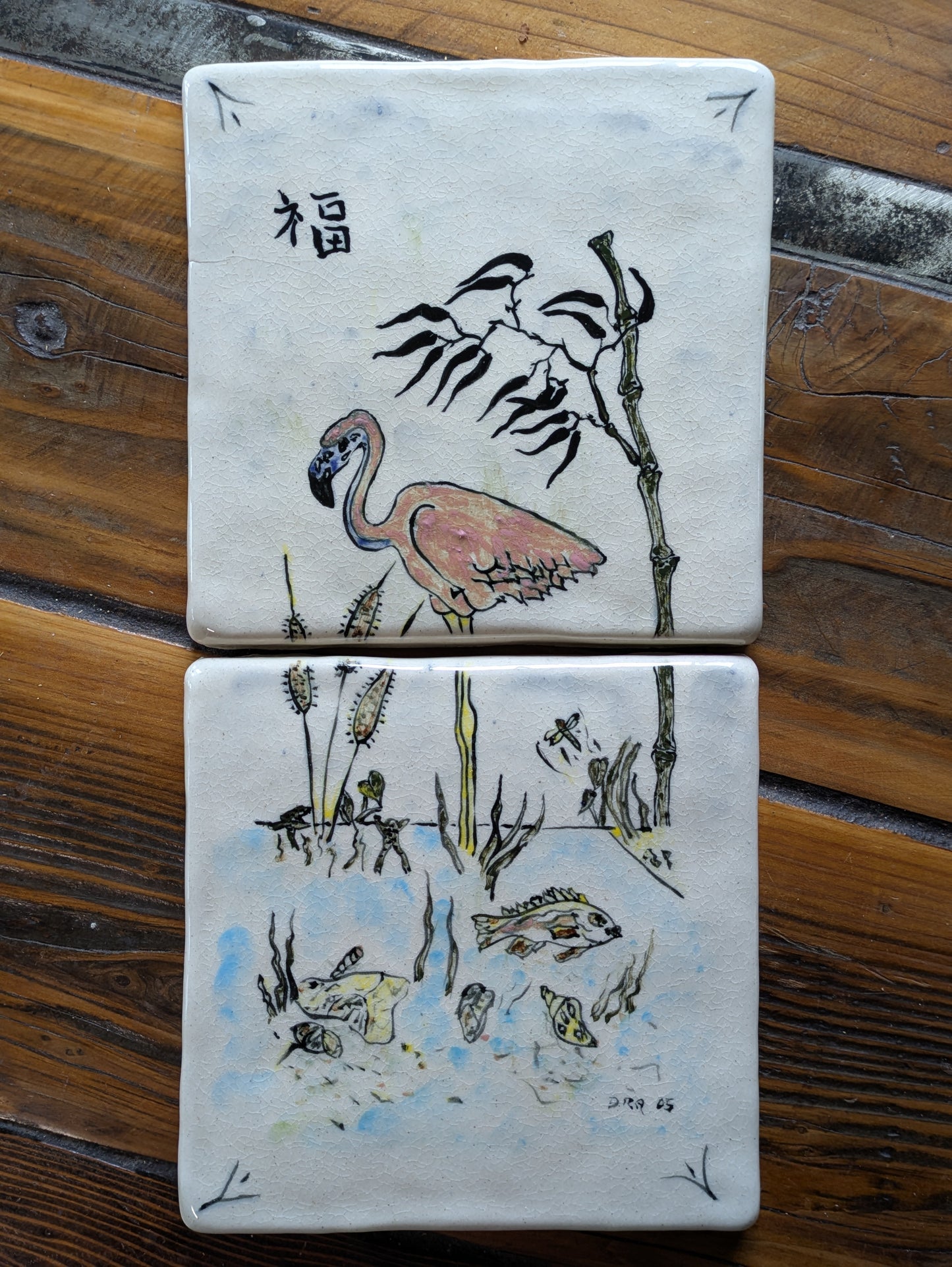 Painted Flamingo Handcrafted Deco Tile